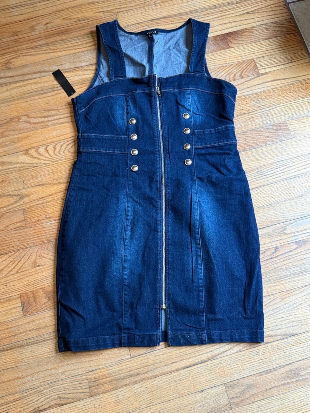VENUS Dark Blue Denim Zip Front Mini Dress